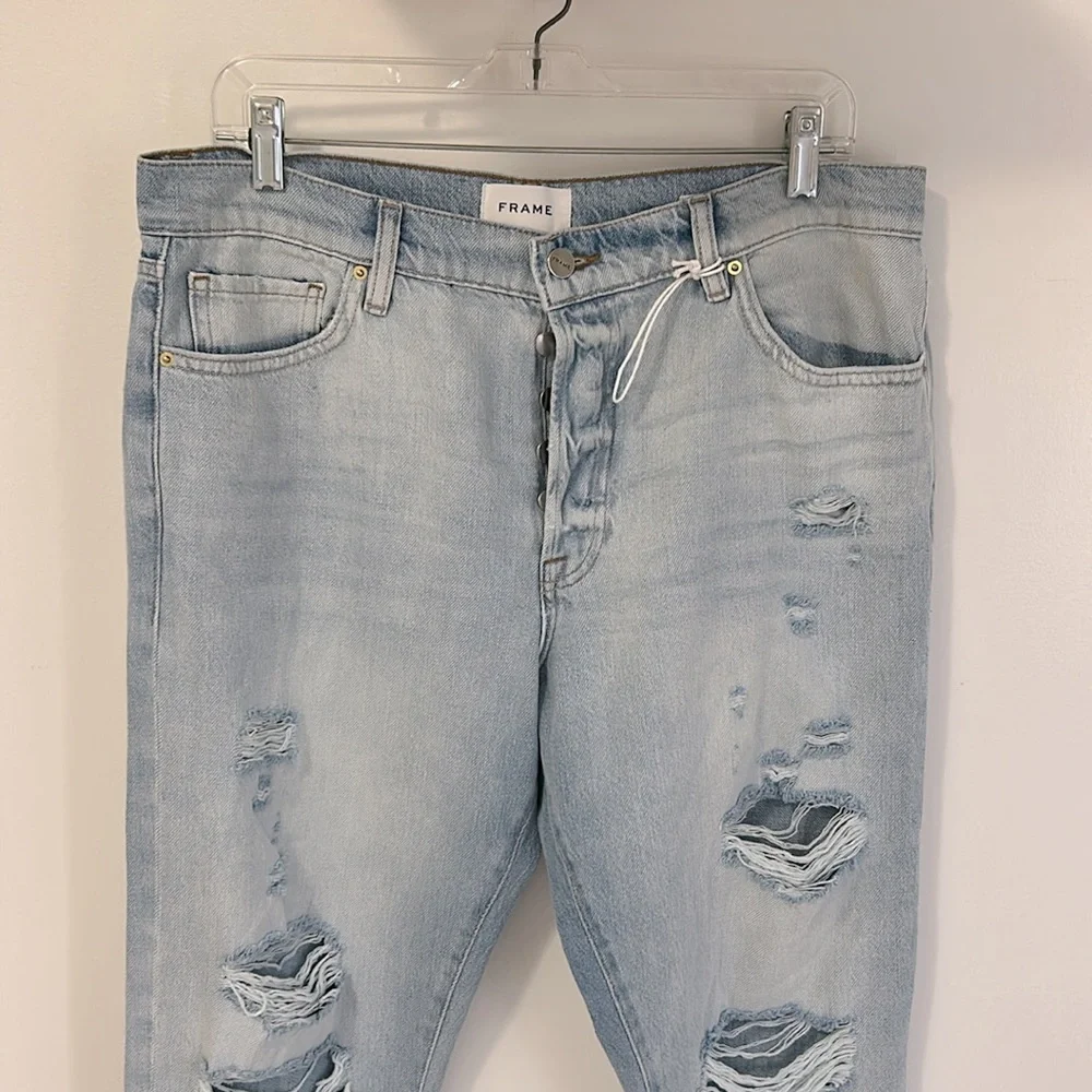 Frame Le Slouch Distressed Low Rise Straight Jeans